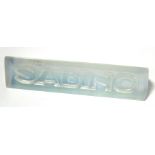 French Art Deco Sabino moulded opalescent glass advertising nameplate or sign of triangular prism