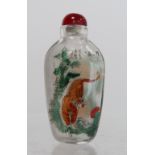 Chinese glass snuff bottle of flattened ovoid form internally decorated with figures of two tigers