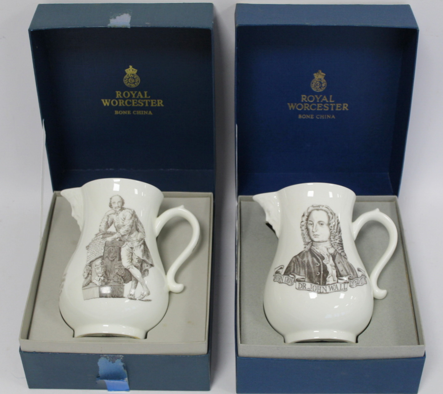 Two Royal Worcester commemorative 'Collectors Society' bone china jugs of baluster form with mask