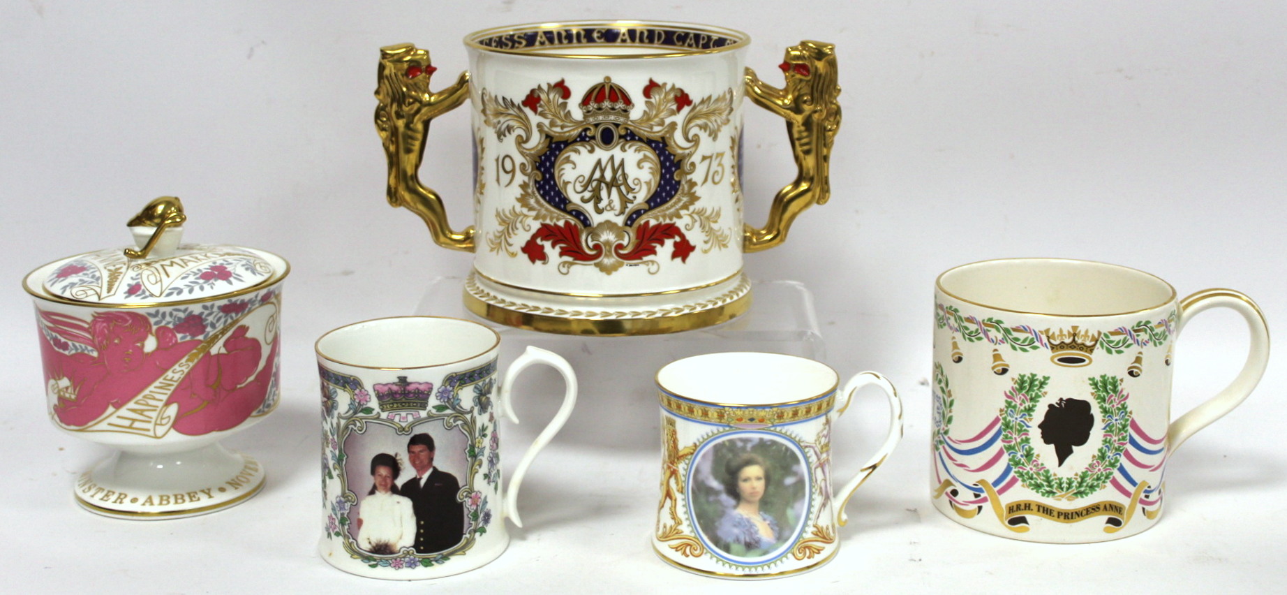 Three items of royal commemorative ware for the wedding of Princess Anne and Captain Mark