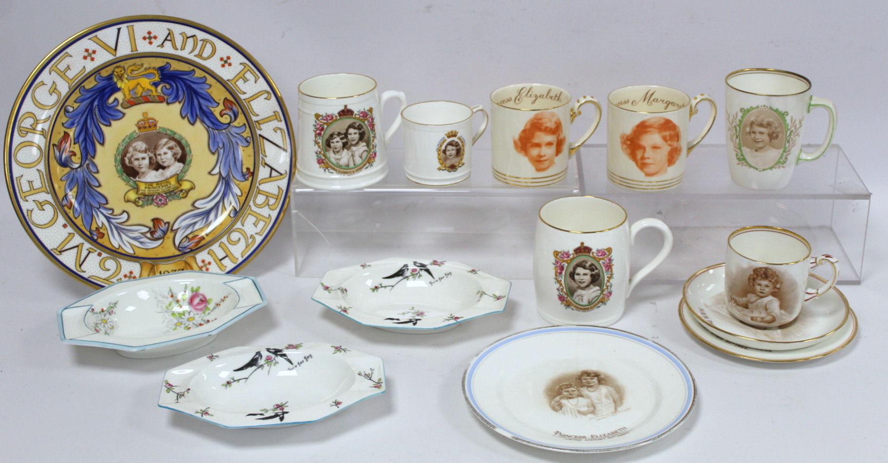 Collection of commemorative ware for Princess Elizabeth and Princess Margaret, comprising: Paragon