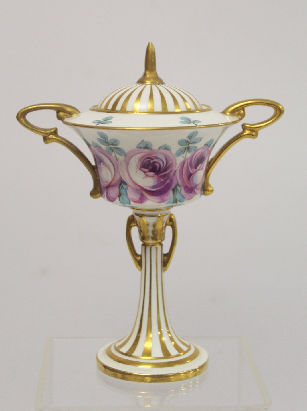 Late 19th century Minton Art Nouveau covered vase, the shallow flared bowl decorated with mauve - Image 4 of 14