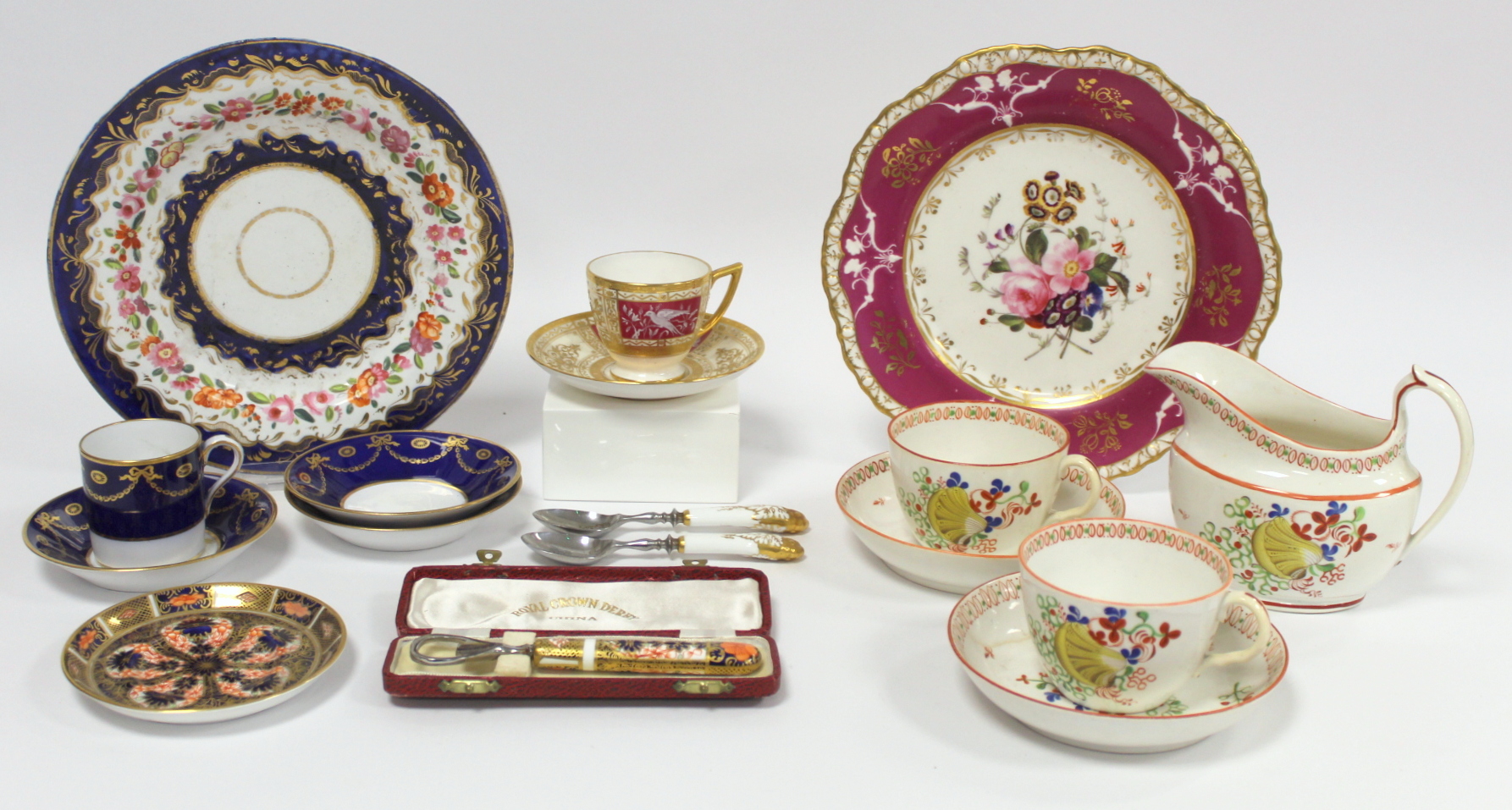 Minton bone china pate sur pate cabinet cup and saucer with cerise and white panels of exotic