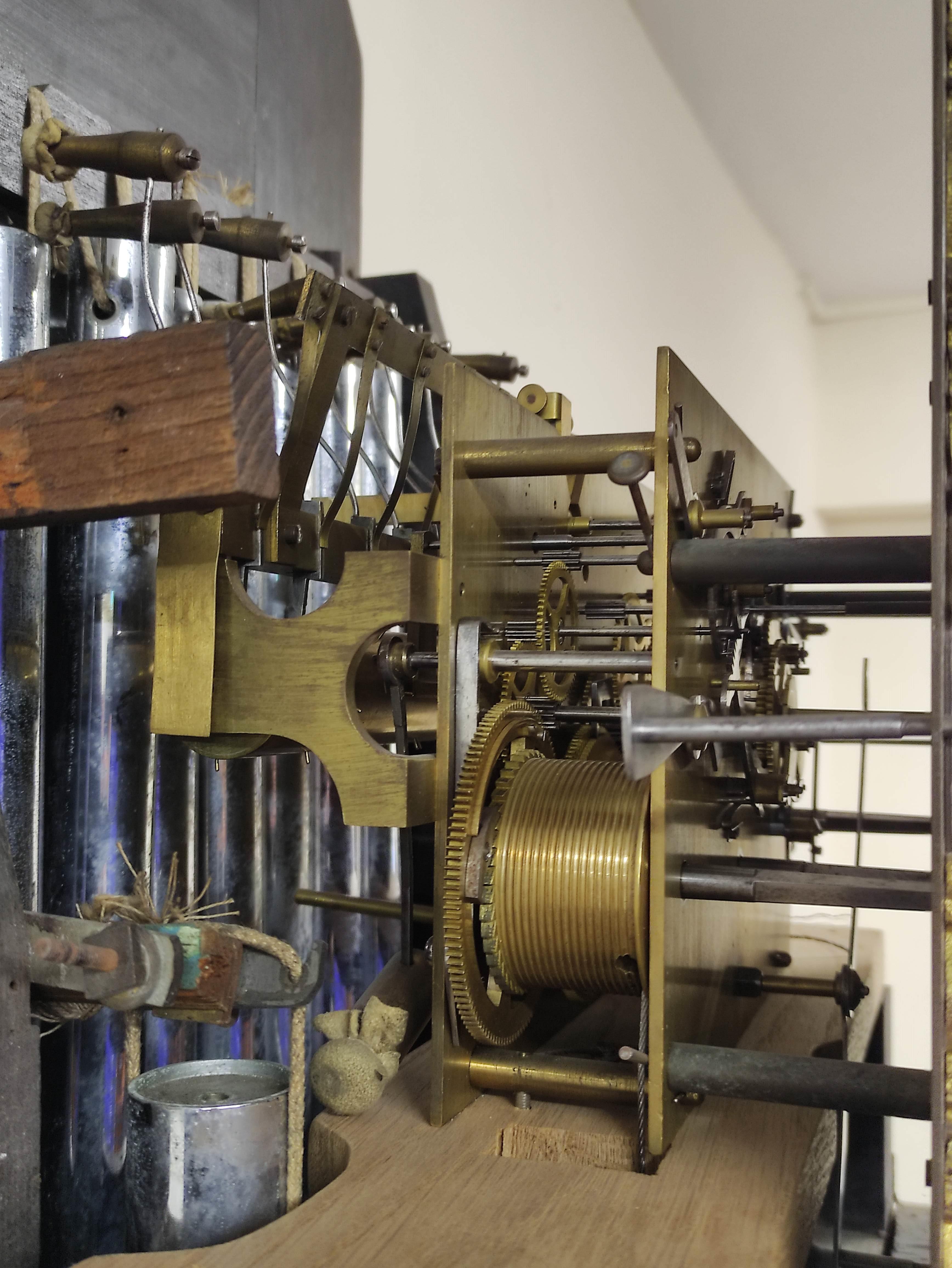 Early 20th century Continental three train long case clock, with silvered and brass dial, selection - Image 3 of 7