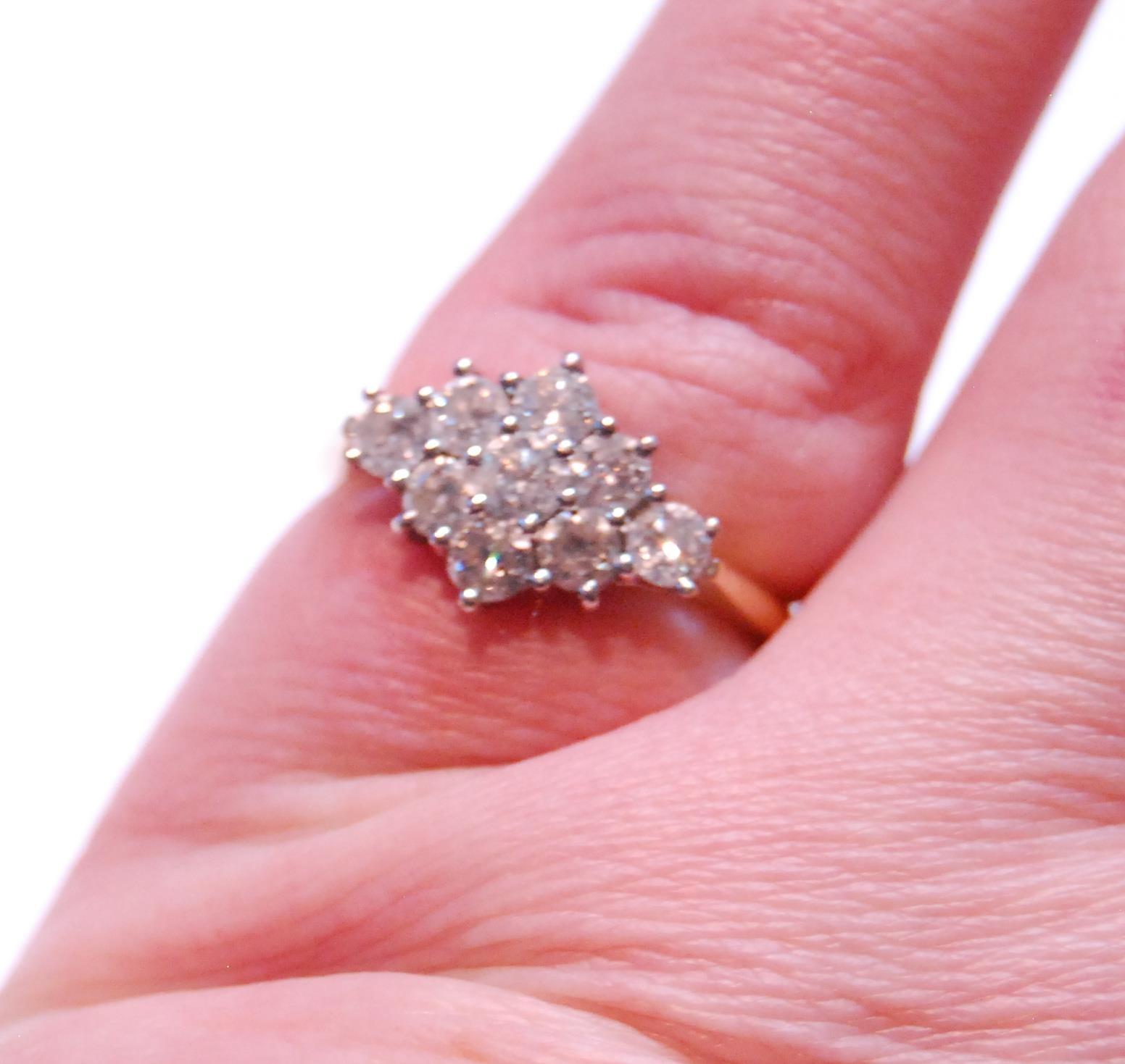 Double lozenge cluster ring with nine pavé-set brilliants, in 18ct gold, size M. - Image 5 of 5