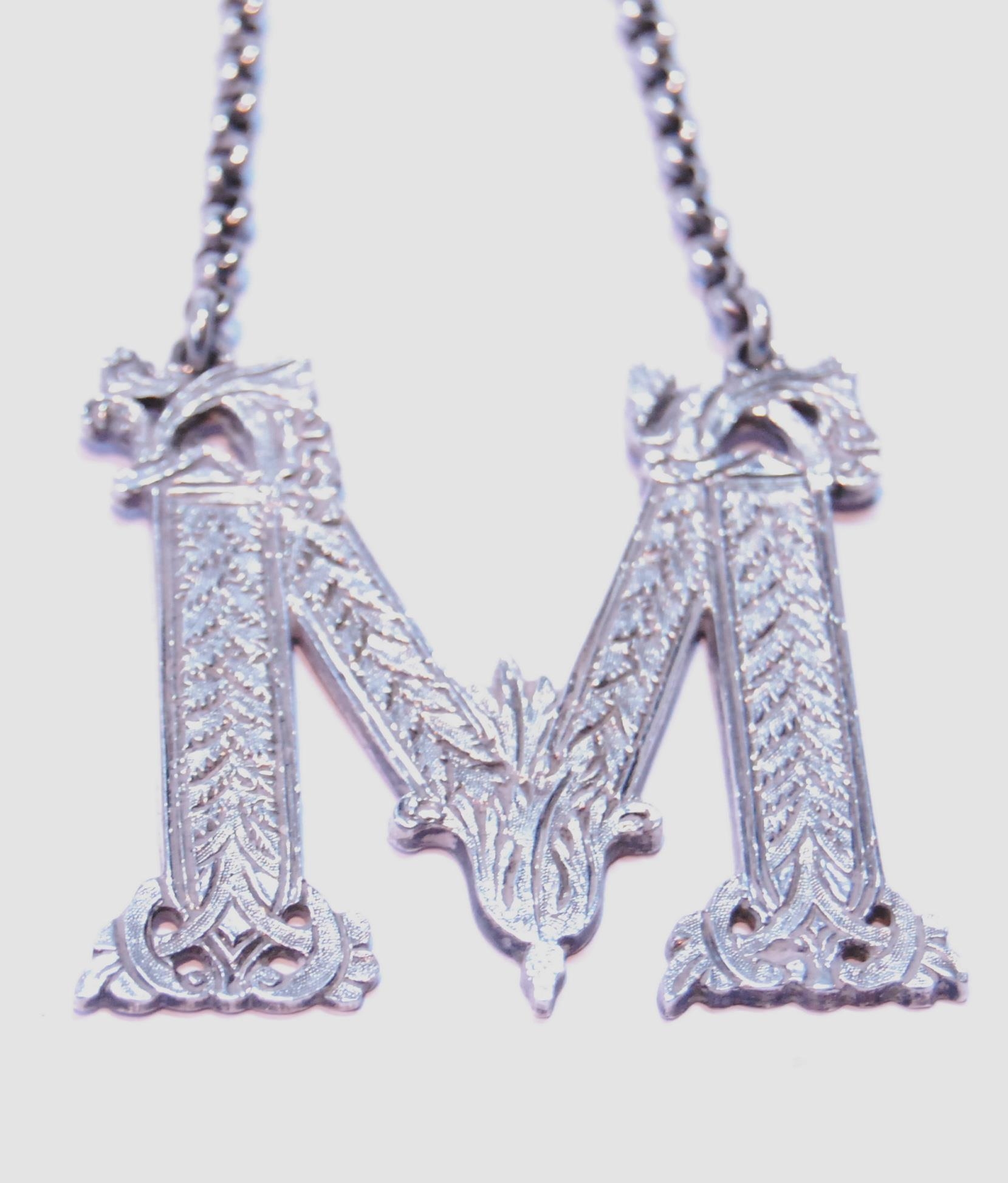 Pair of silver initial spirit labels, 'M' and 'P', elaborately chased and pierced, by Marshall & - Image 3 of 5