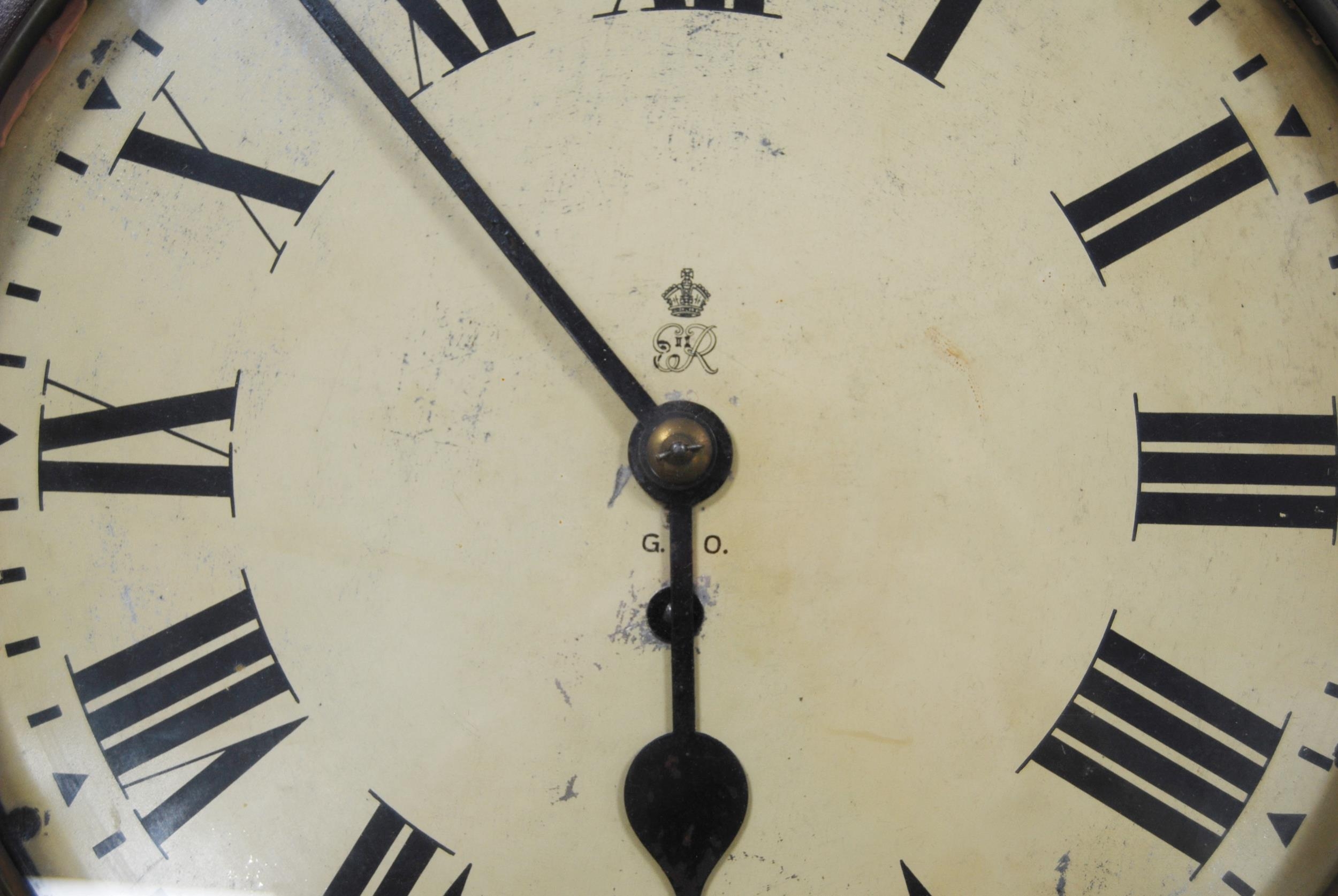 Early 20th century mahogany Post Office wall clock with fusee movement, 40cm diameter. - Image 2 of 9