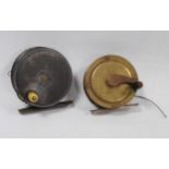 Fishing interest: Hardy Bros patent reel with ivorine handle, and a vintage brass reel.  (2)