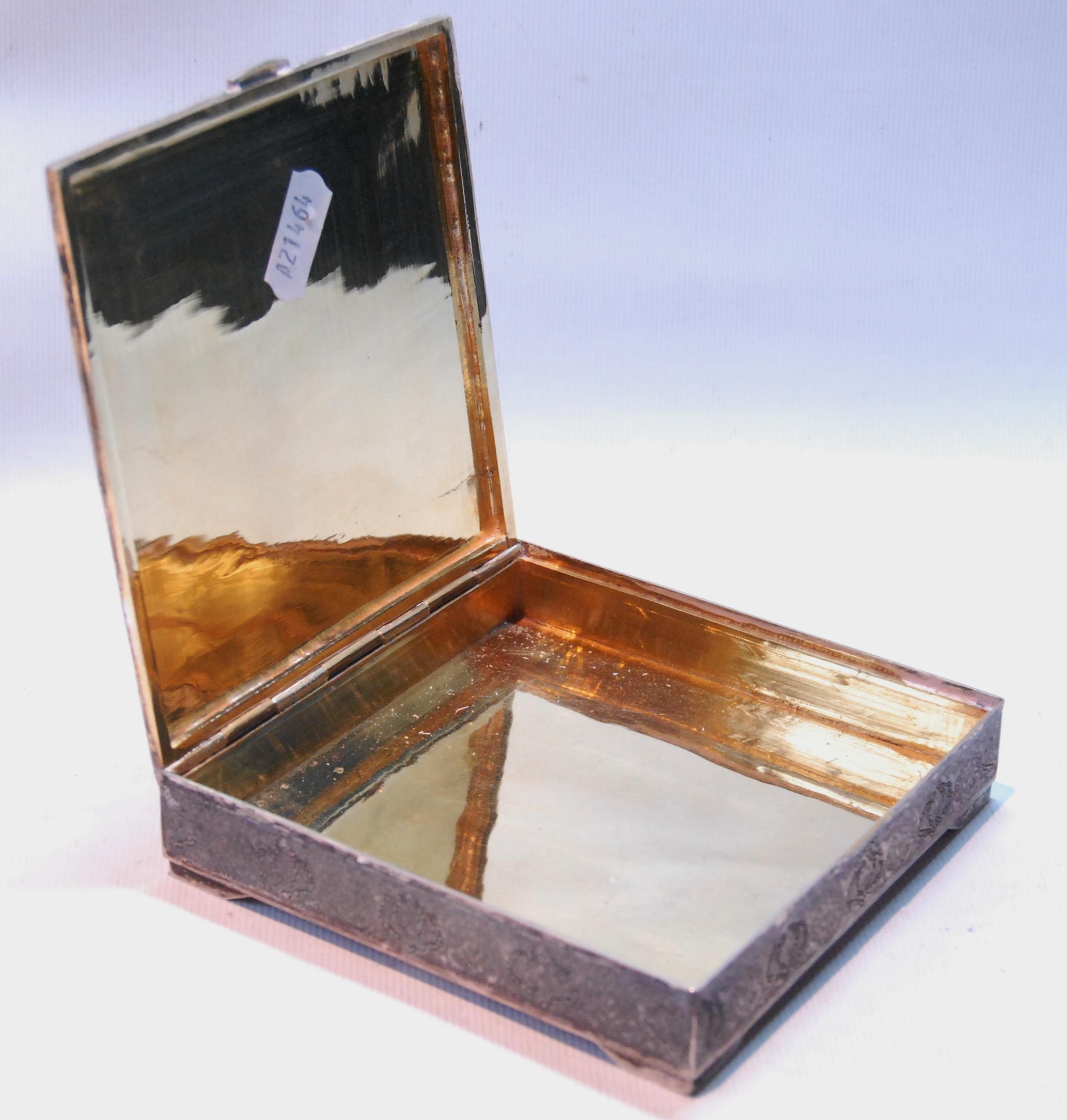 Persian silver square box with finely chased cover and gilt interior, 12cm x 12cm x 2cm, 351g or 11 - Image 3 of 4