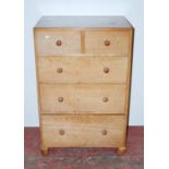 Heal's of London blonde oak chest of two short and three long drawers, label to the interior of