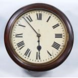 Early 20th century mahogany Post Office wall clock with fusee movement, 40cm diameter.