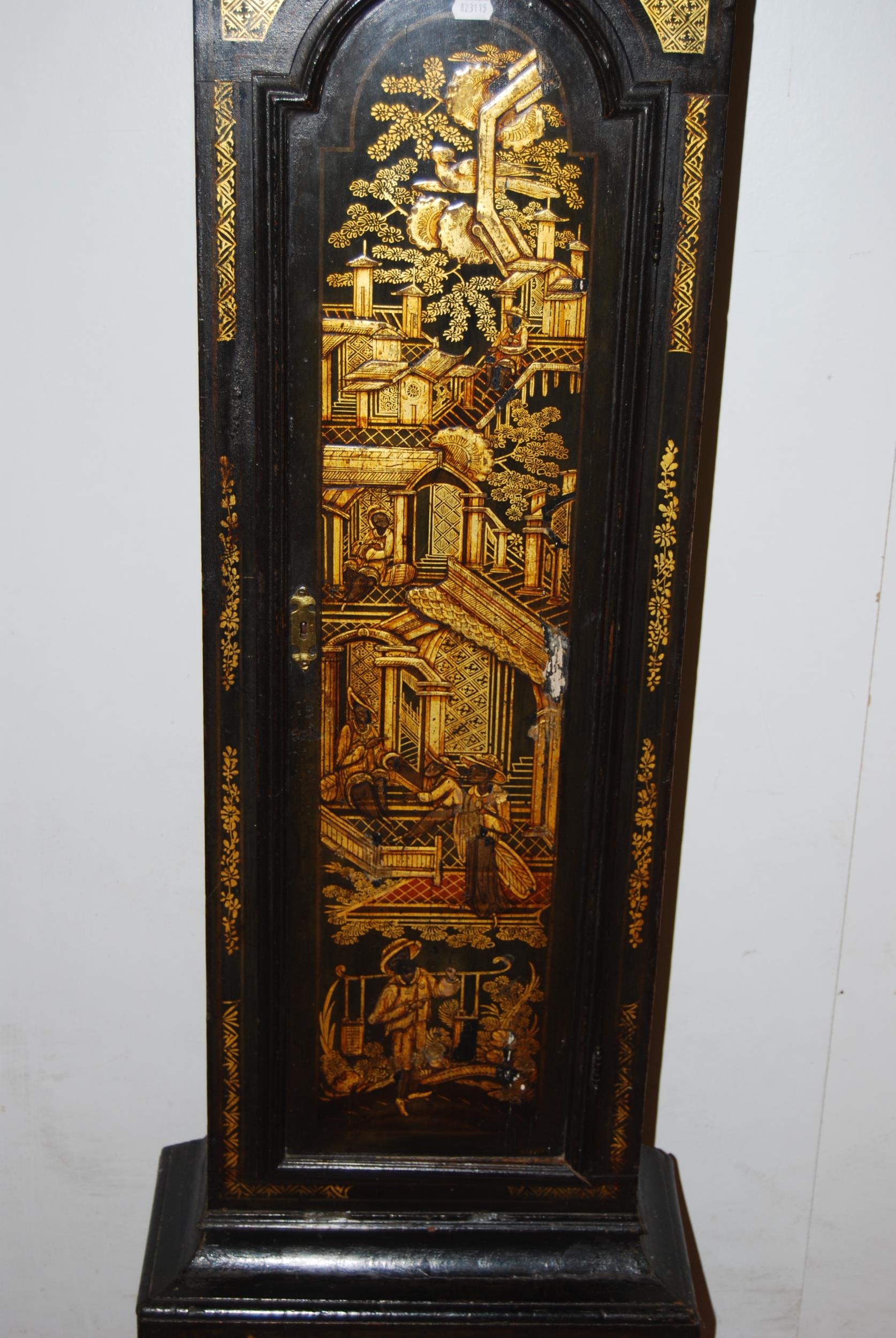 Mid 18th century chinoiserie eight day longcase clock, the 12in dial signed Thos Utting, Yarmouth, - Image 6 of 8