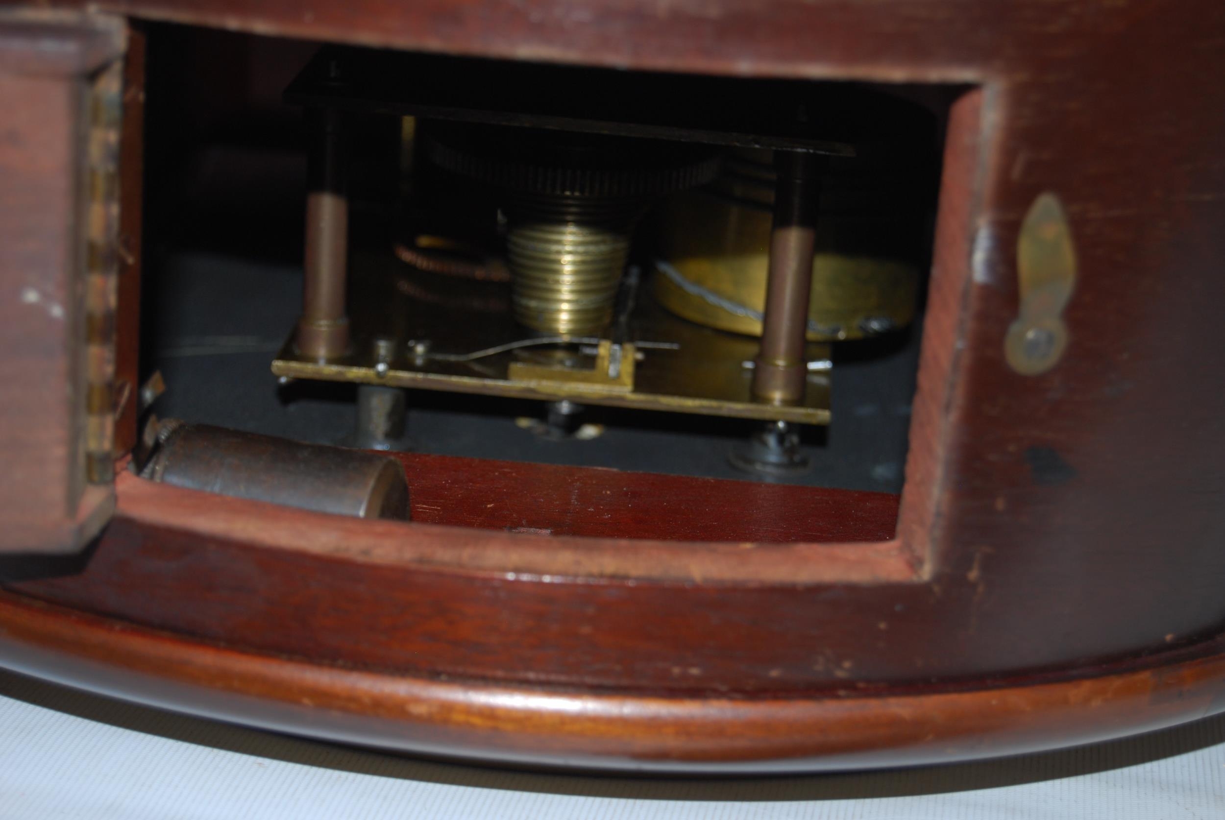 Early 20th century mahogany Post Office wall clock with fusee movement, 40cm diameter. - Image 8 of 9