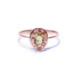 Diamond and tourmaline oval cluster ring with eight small brilliants, in gold, '14k', size N, 1.5g.