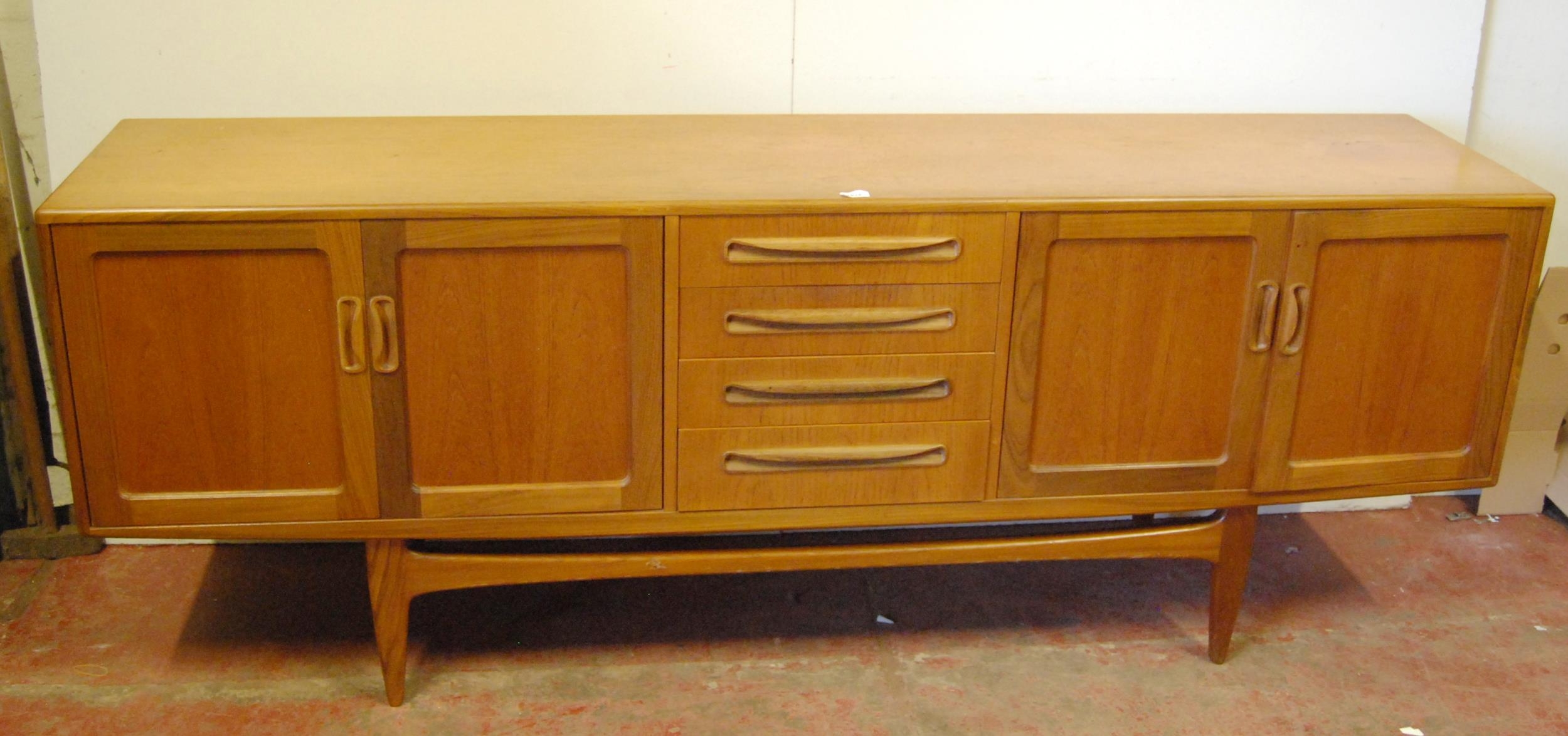 Danish-influenced retro teak sideboard, design attributed to Koford-Larson, with four short