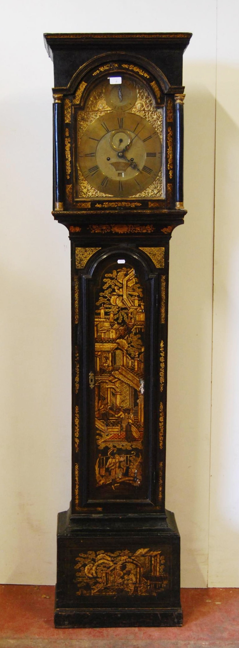 Mid 18th century chinoiserie eight day longcase clock, the 12in dial signed Thos Utting, Yarmouth,