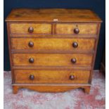 Late Georgian stained wood chest of two short and three long graduated drawers, on bracket feet,
