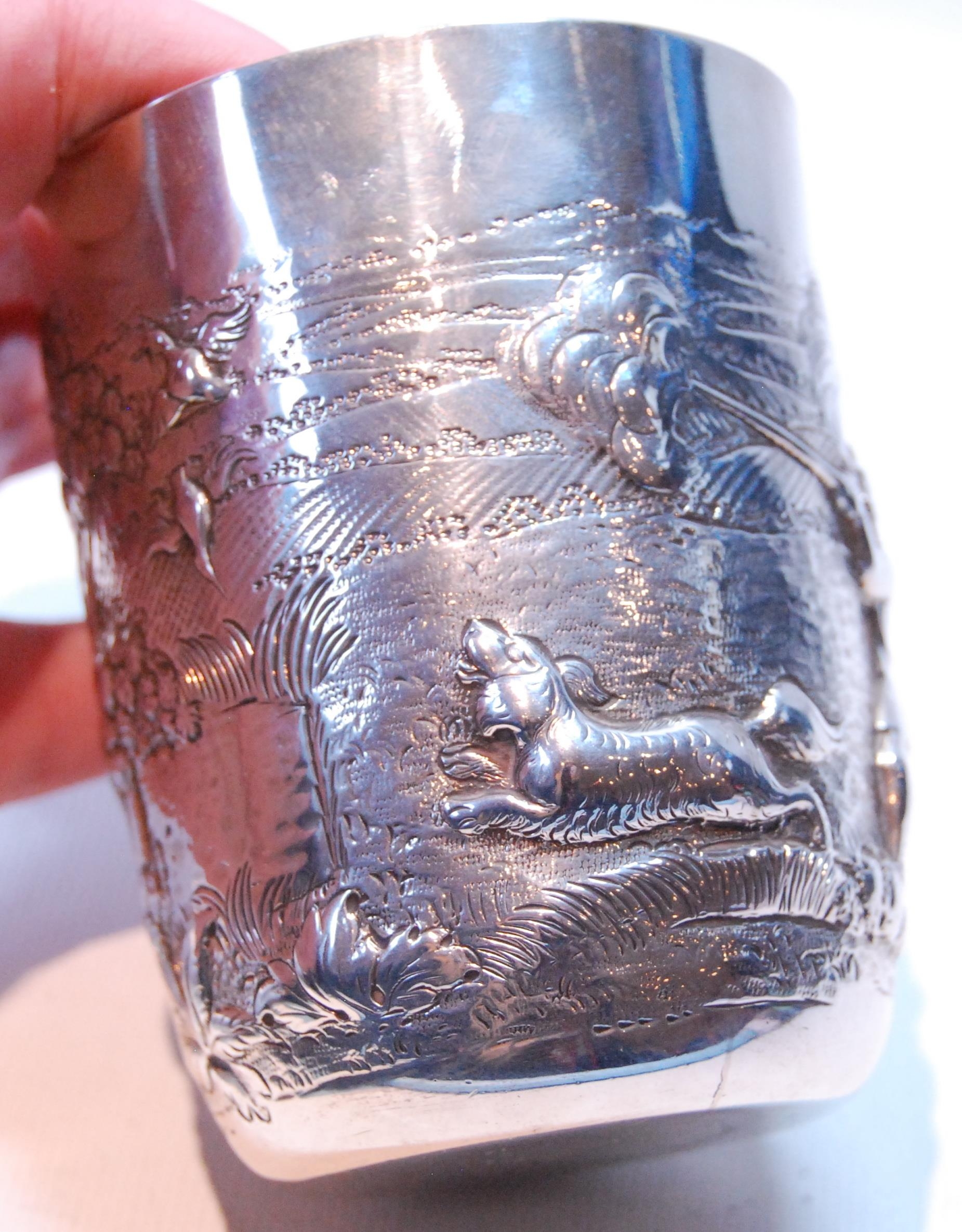 Silver beaker embossed with a huntsman in landscape, maker's mark not clear, Sheffield 1814, 9. - Image 5 of 7