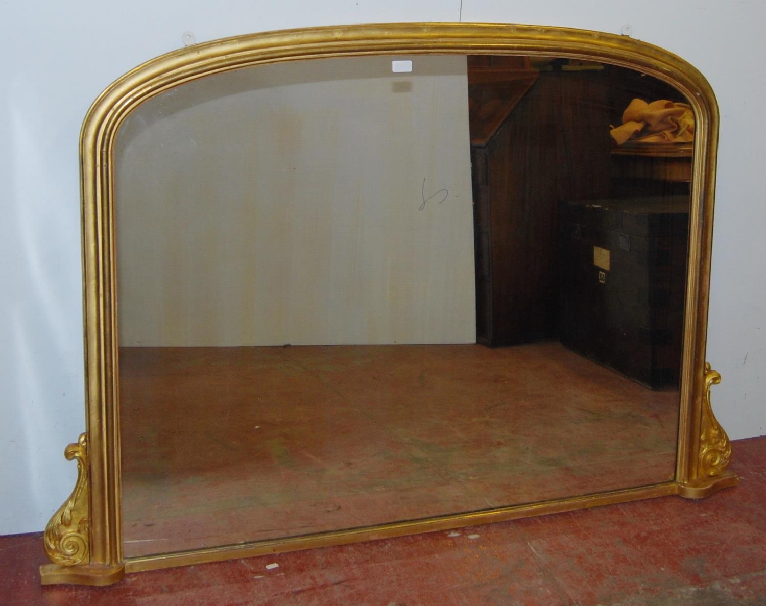 Antique gilt wood overmantel mirror decorated with acanthus and scroll brackets, mirror - Image 2 of 4
