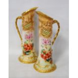 Pair of Nautilus Porcelain jugs (Possil Pottery, Glasgow) decorated with floral panels and