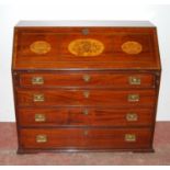 George III style Scottish inlaid mahogany writing bureau, the fall front with three satinwood,