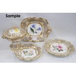 Porcelain fruit set in the style of Rockingham comprising a tureen and cover, eleven plates, three