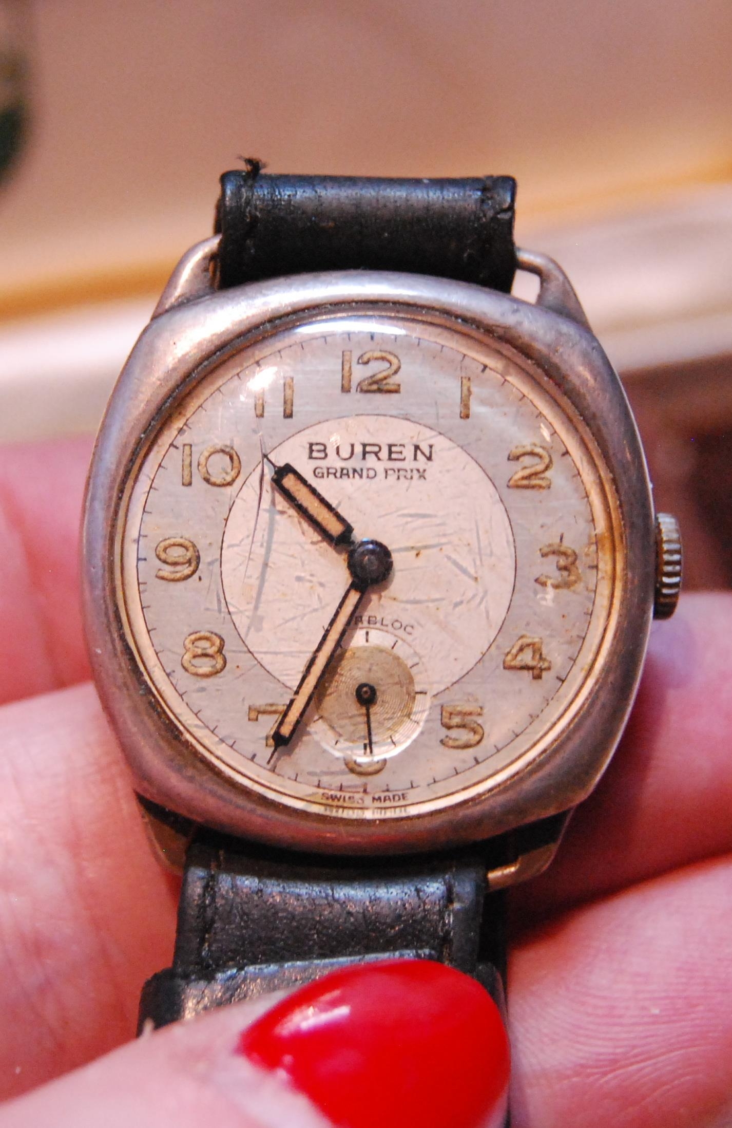 Gent's Buren Grand Prix watch, 17 jewels, in silver cushion-shaped case, inscribed and dated 1961, - Image 2 of 4