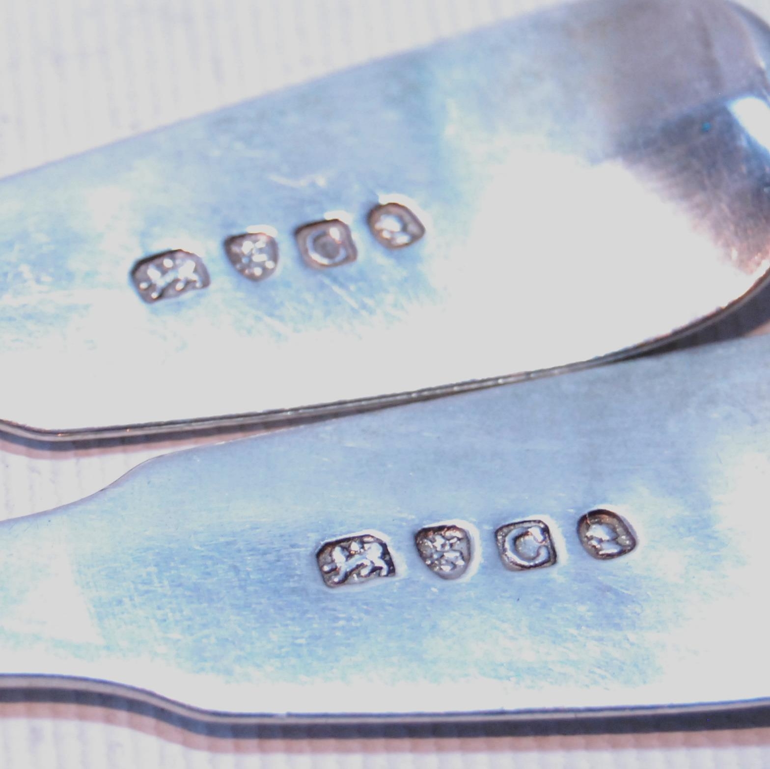 Pair of colonial silver fiddle pattern tablespoons, crested, pseudo London marks for 1798, - Image 3 of 3