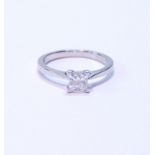 Diamond solitaire ring with square modified-cut brilliant, in platinum, GLA report given as 0.