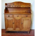 Victorian Scotch pine dresser with five short drawers to the gallery back above three large