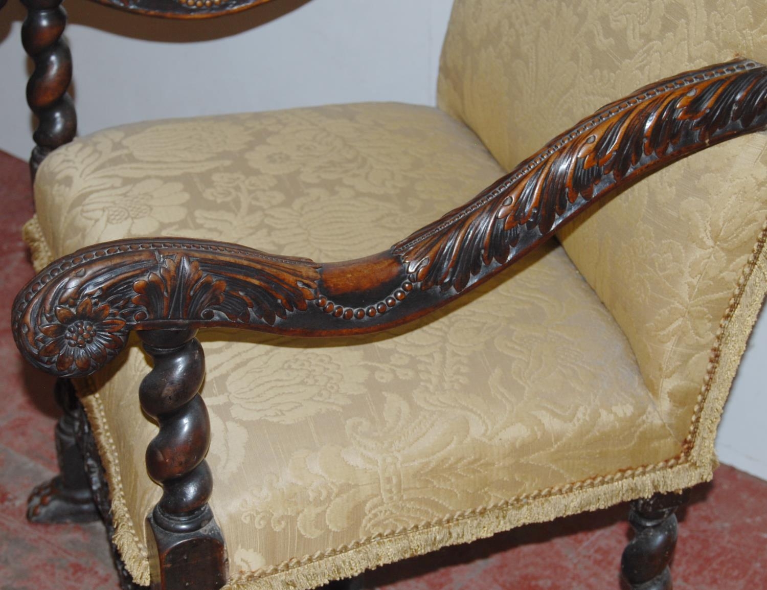 Jacobean revival armchair with acanthus decorated scroll arm rests, on barley column and block - Bild 3 aus 4