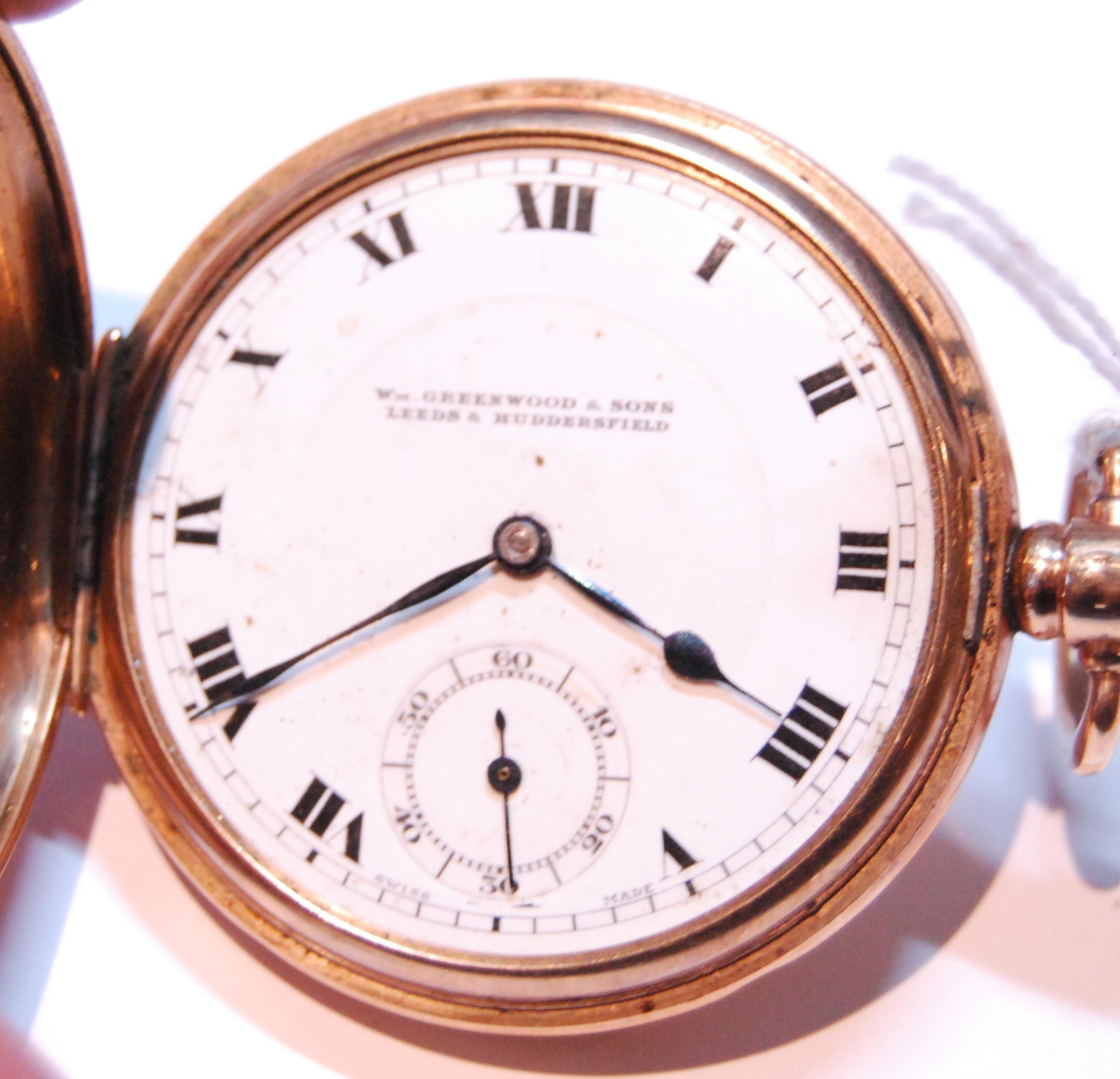 Rolex gold keyless watch in Dennison 9ct gold hunter case, 1926, for Greenwood's of Leeds, 49mm, 42g - Image 2 of 9