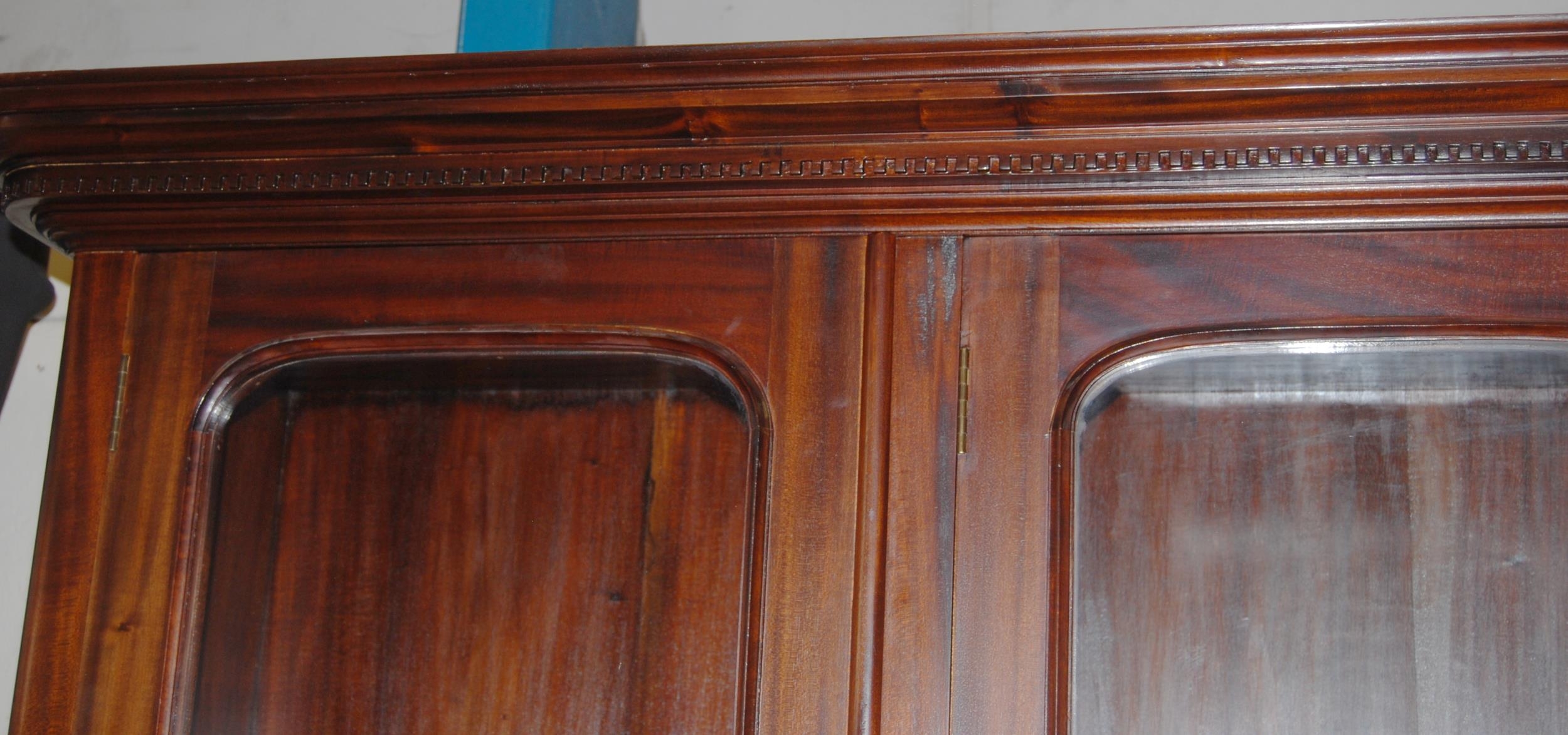 Victorian-style mahogany four-door library bookcase, the dentil decorated cornice above four - Image 2 of 7