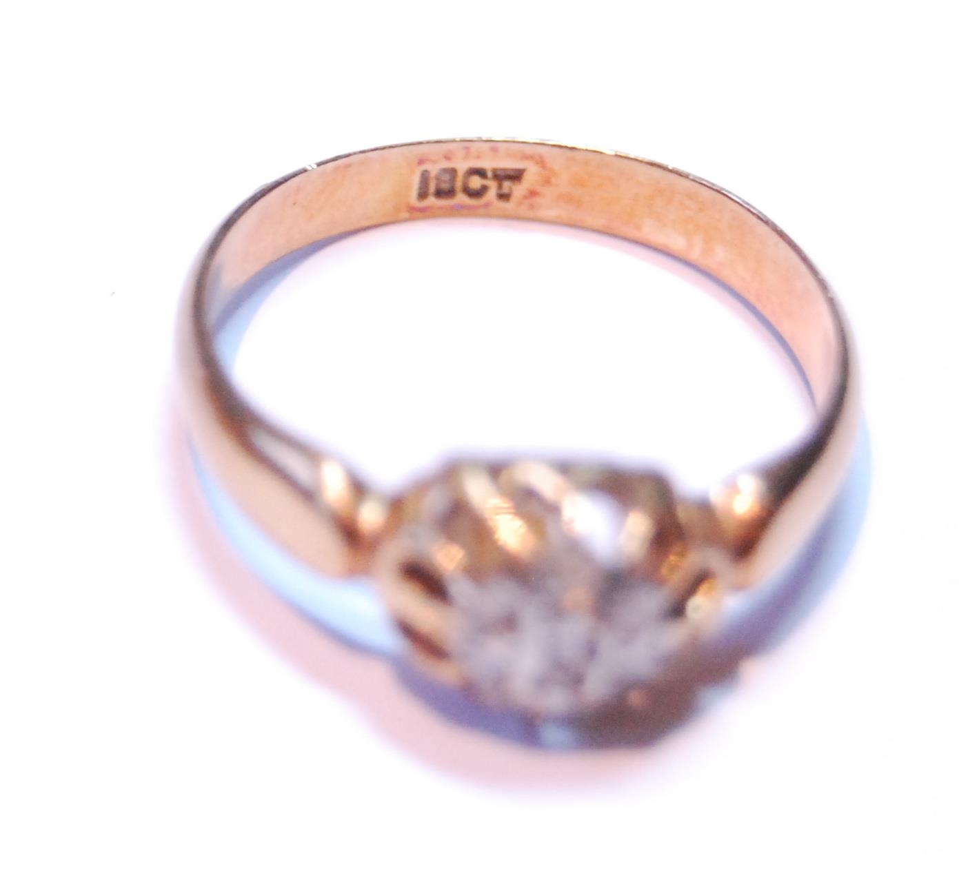 Diamond solitaire ring in 9ct gold, size N, 3g, and another, '18ct', size L, 2.8g.  (2) - Image 3 of 5