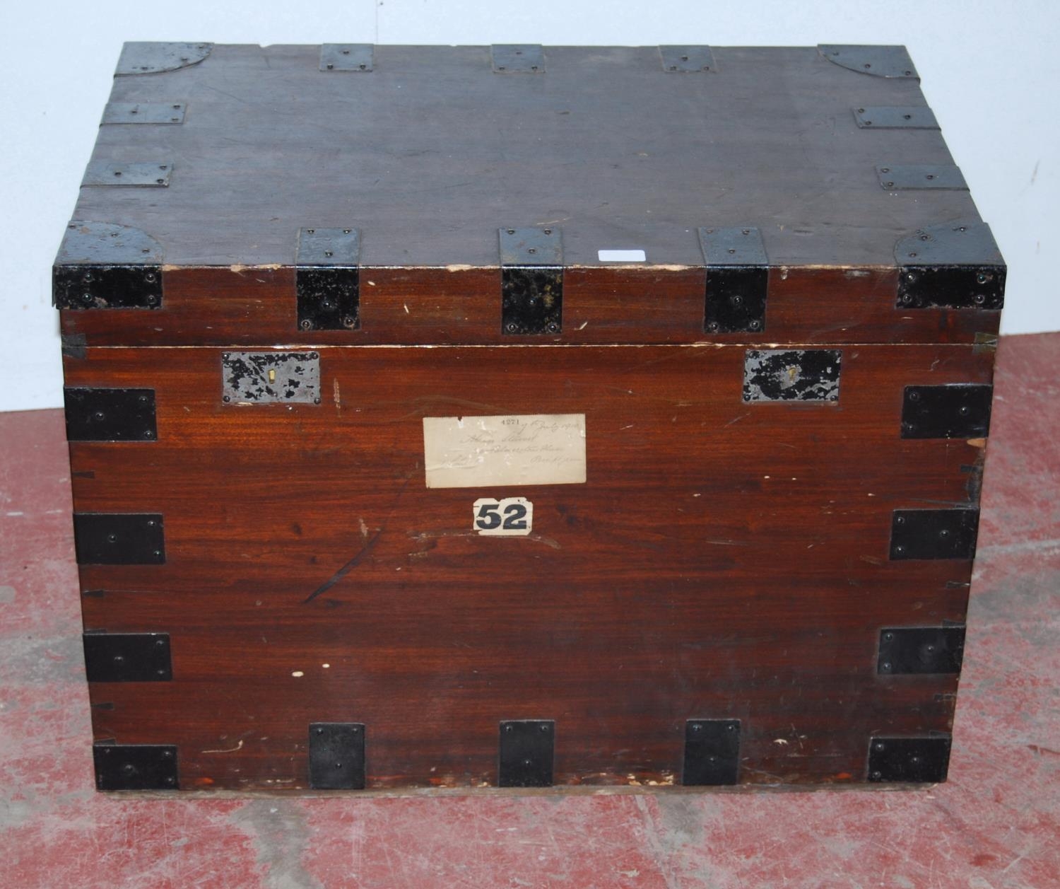 Victorian camphorwood silver chest, the hinged top enclosing a lift-out tray, decorated with painted