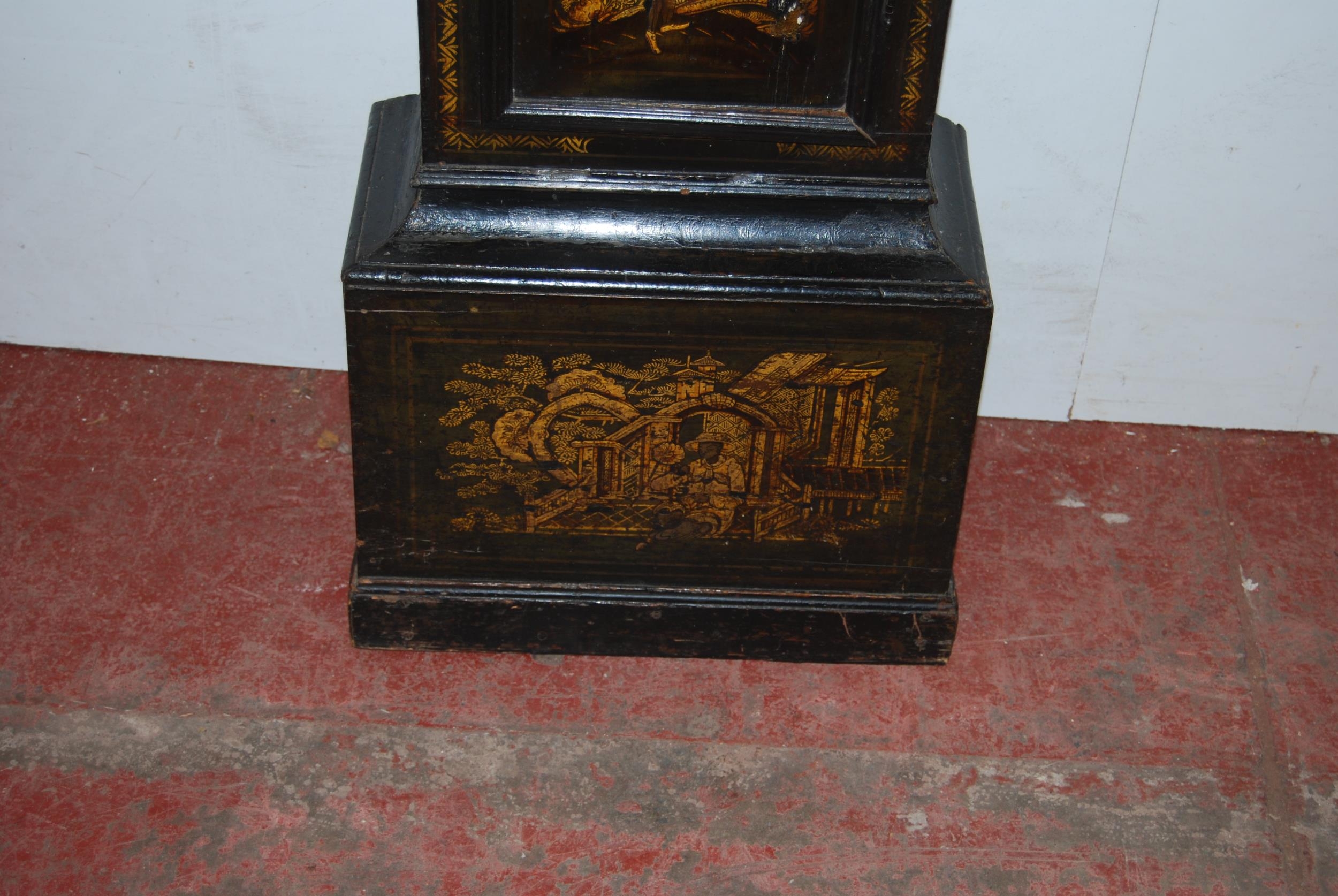 Mid 18th century chinoiserie eight day longcase clock, the 12in dial signed Thos Utting, Yarmouth, - Image 7 of 8