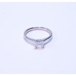 Diamond solitaire ring, square modified-cut brilliant, in platinum, GLA report given as 0.80ct,