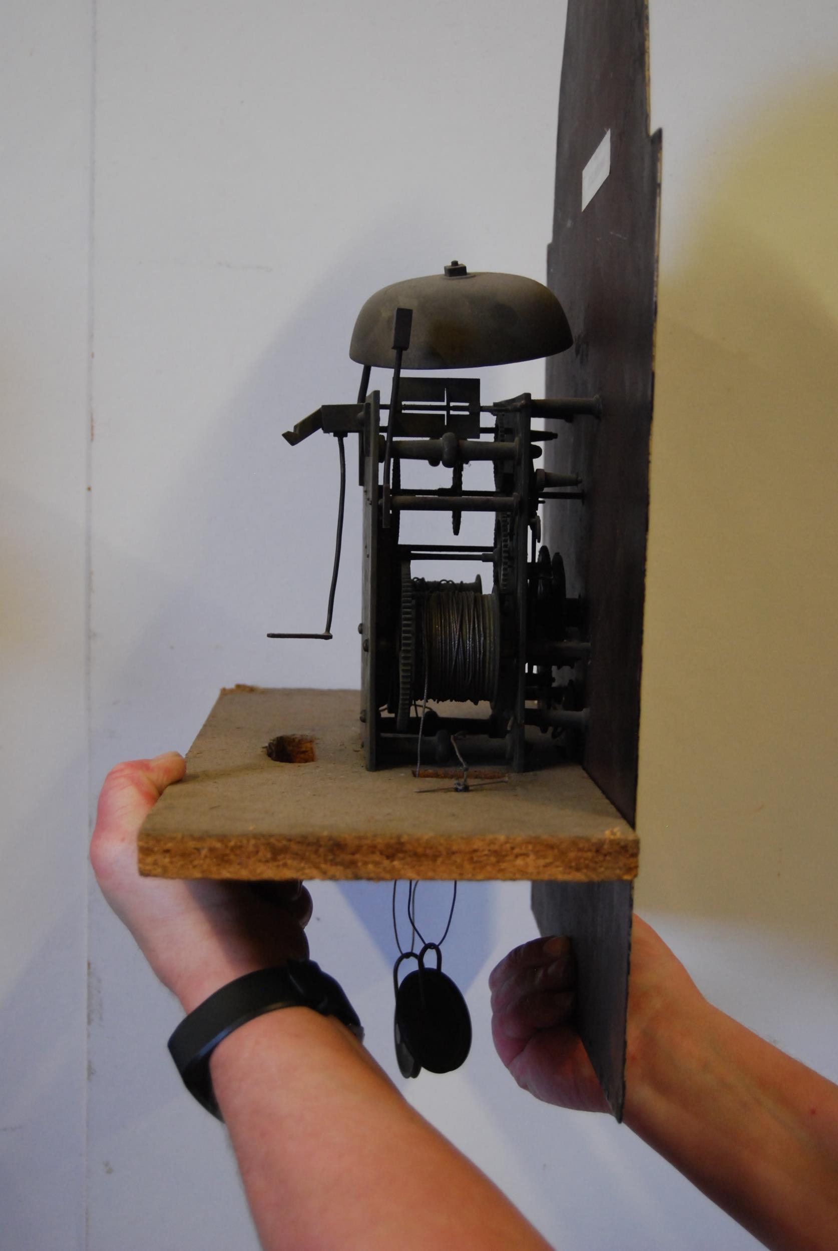 Early 19th century eight day stained wood longcase clock with painted 14in dial, weights and - Image 2 of 7