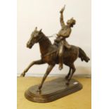 In the Manner of Frederick Remington Cast bronze figure group modelled as a cowboy on horseback,