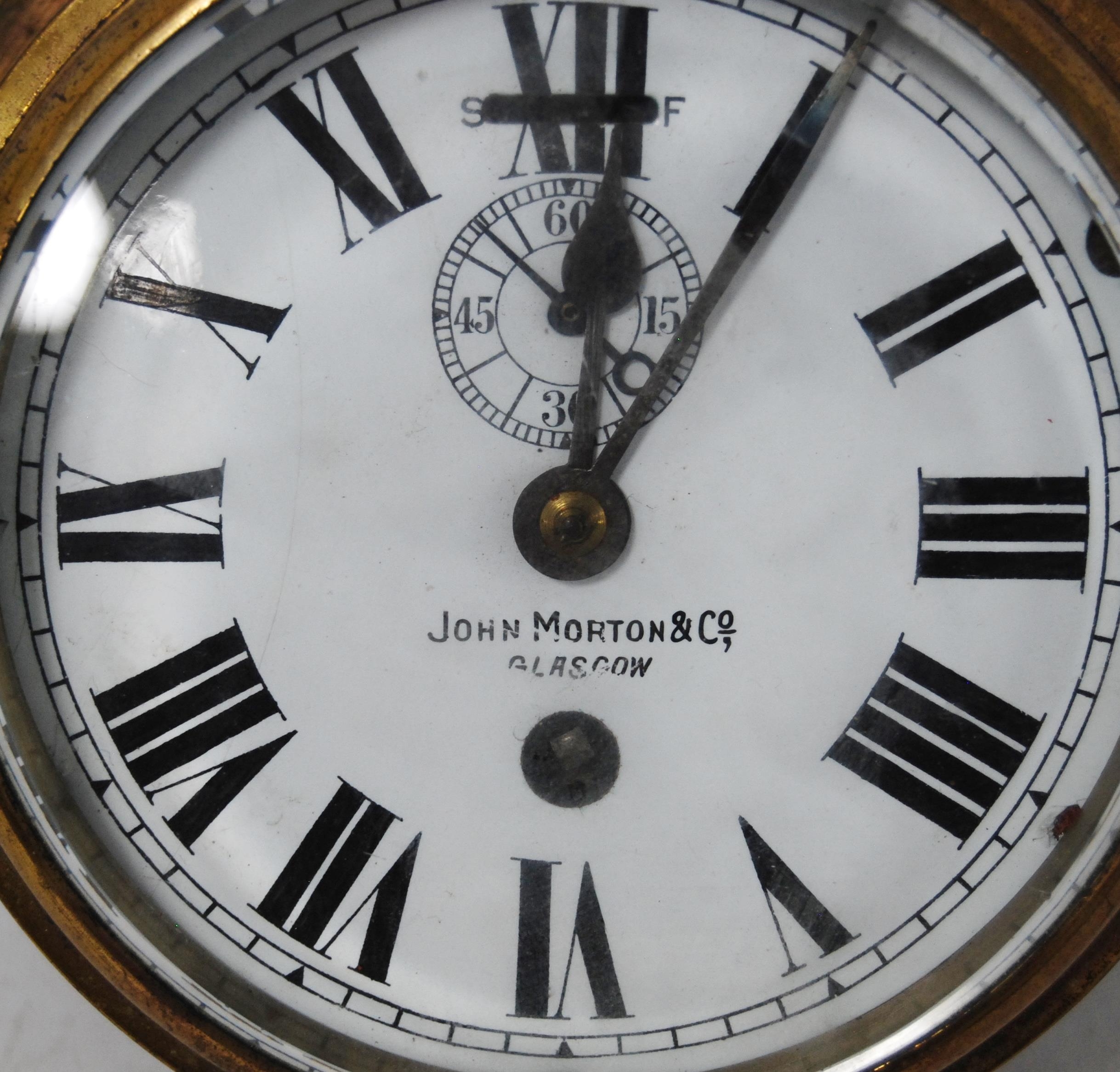 Ship's bulkhead wall clock, the dial named to John Morton & Co., Glasgow, with subsidiary seconds - Image 2 of 4