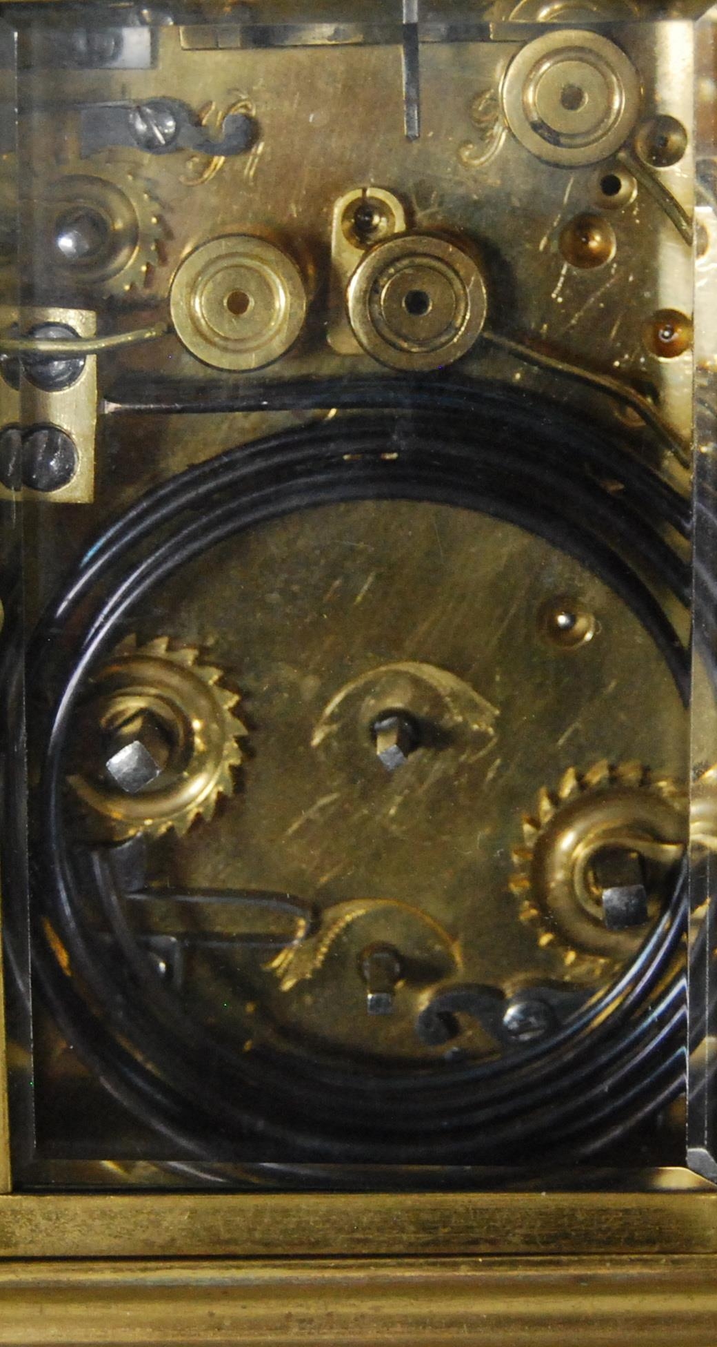 Brass repeater carriage clock with subsidiary seconds dial, with key, 12cm high. - Image 4 of 7