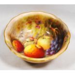 Royal Worcester porcelain fruit bowl, signed Ricketts, c. early 20th century, decorated with hand-