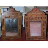 Antique Indo-Persian marquetry inlaid wall mirror with finial surmounts above all over marquetry