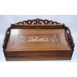 19th Century Italian Sorrento ware writing slope with pierced scroll gallery above a fall front