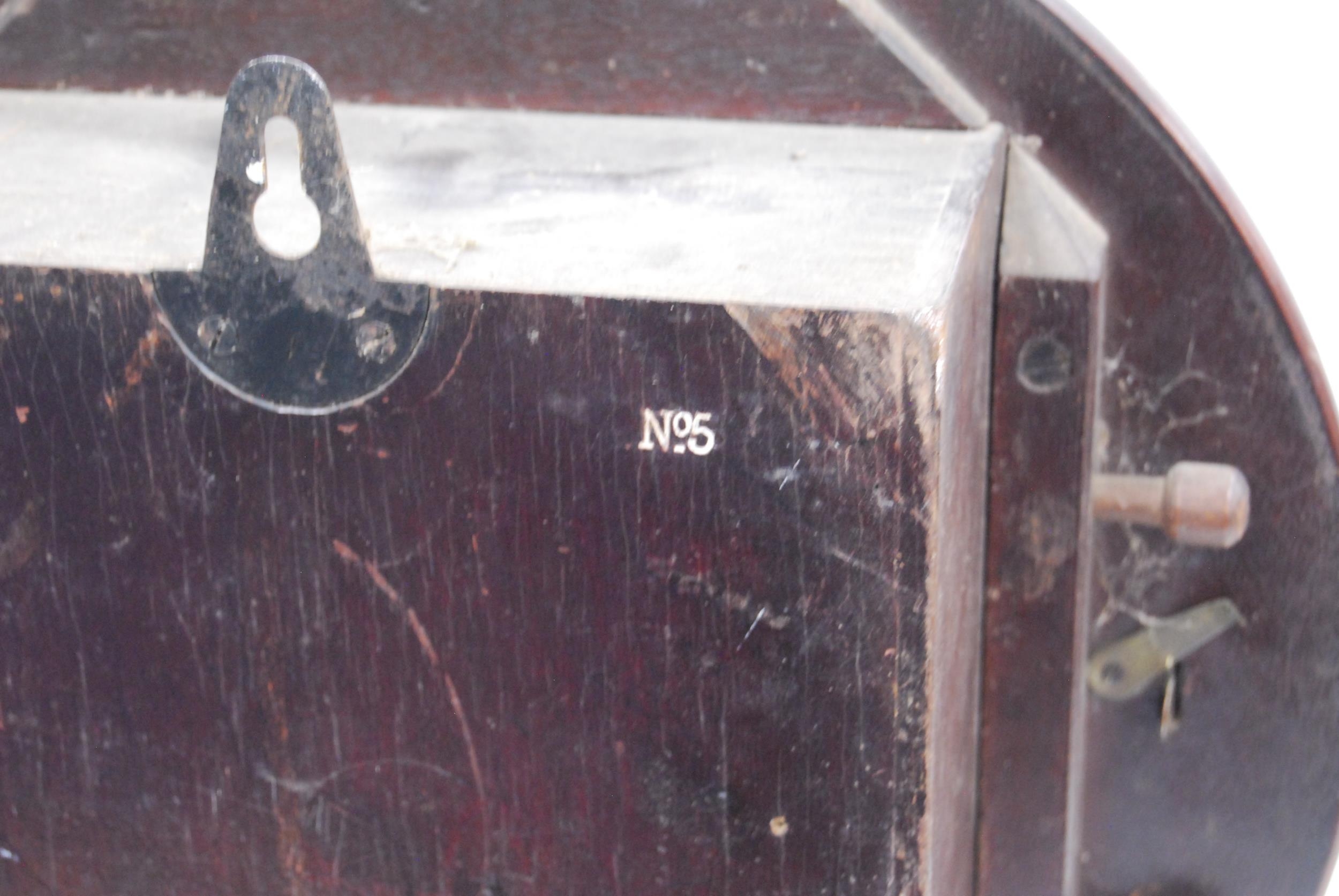 Early 20th century mahogany Post Office wall clock with fusee movement, 40cm diameter. - Image 7 of 9