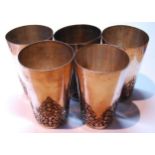 Set of five Continental silver beakers with embossed scrolls, '900', probably Norwegian, 11cm,