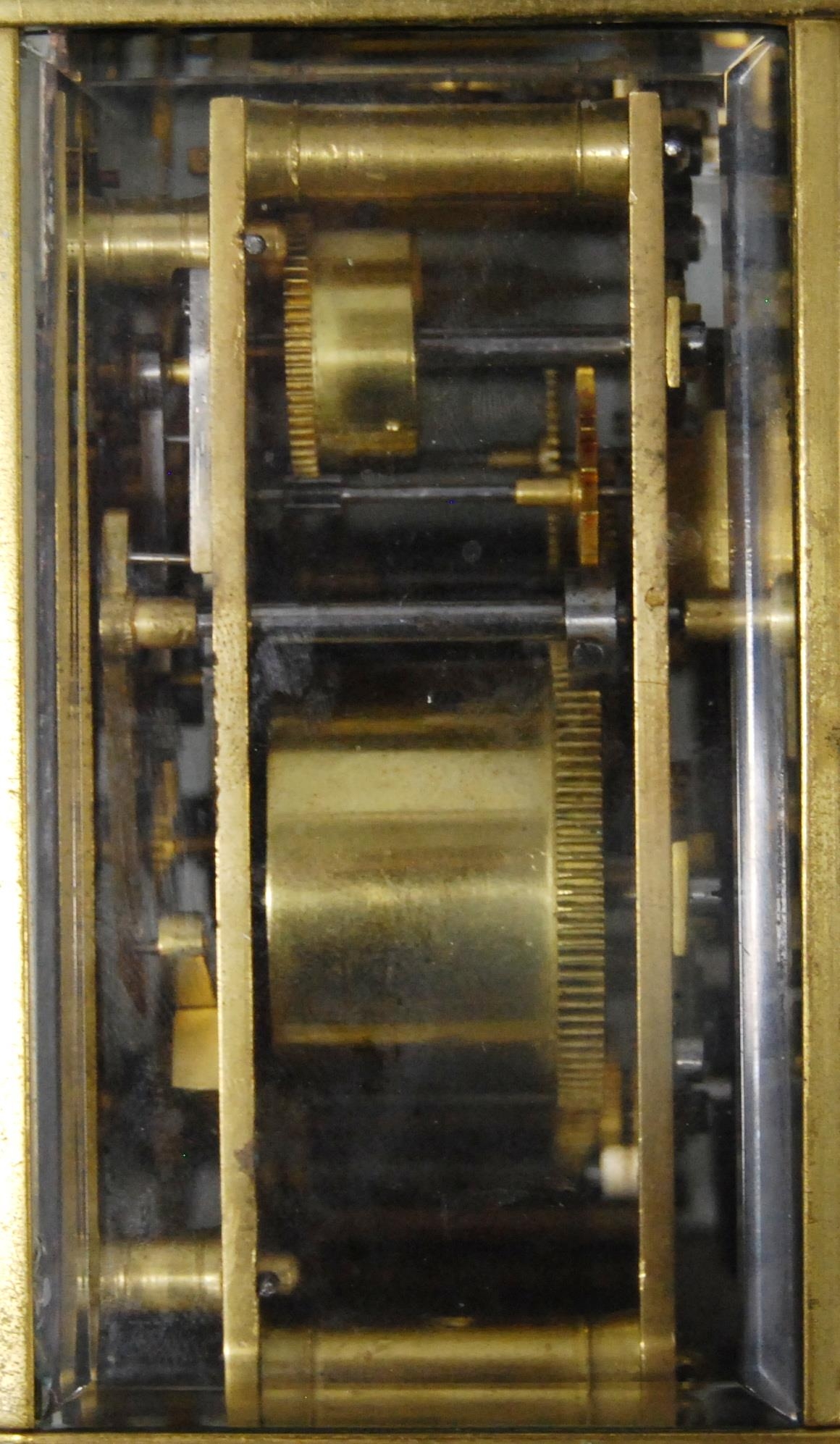 Brass repeater carriage clock with subsidiary seconds dial, with key, 12cm high. - Image 3 of 7
