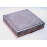 Persian silver square box with finely chased cover and gilt interior, 12cm x 12cm x 2cm, 351g or 11