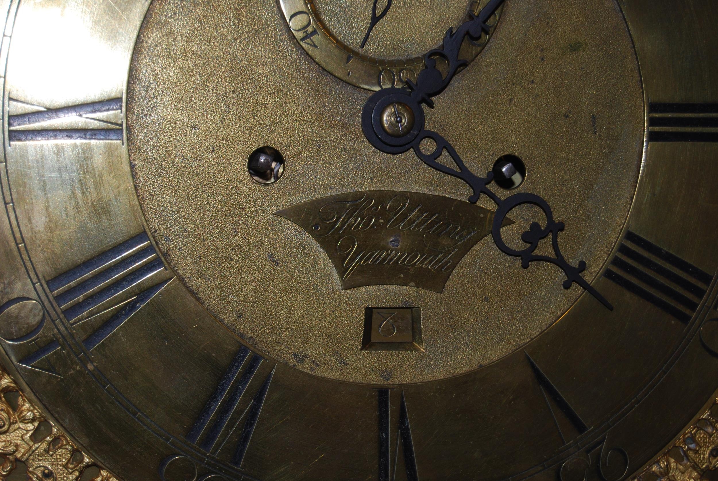 Mid 18th century chinoiserie eight day longcase clock, the 12in dial signed Thos Utting, Yarmouth, - Image 5 of 8