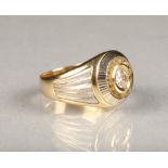 Gents 14 carat yellow gold dress ring, with a central set 0.5 carat cubic zirconia, ring size S,